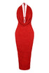 Viva Sequin Halter Maxi Dress Dress EDGE Small Red